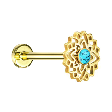 Micro labret internal thread gold-plated flower turquoise stone