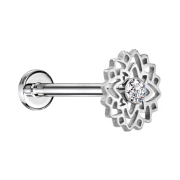 Micro labret internal thread silver flower crystal silver