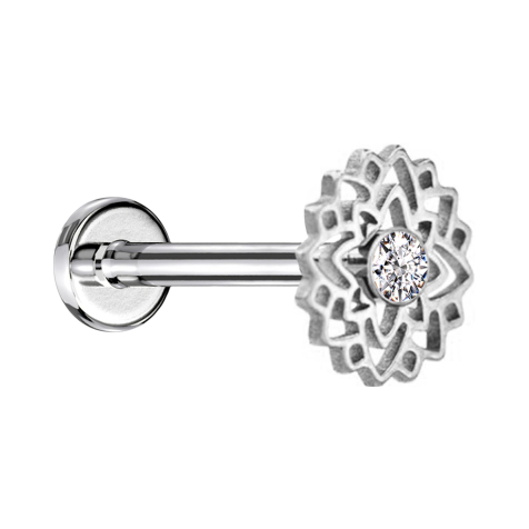 Micro labret internal thread silver flower crystal silver