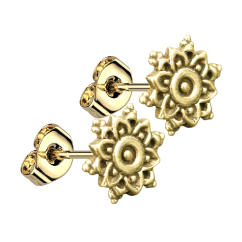 Orecchini a perno a fiore placcati oro con sfere