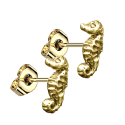 Gold-plated seahorse stud earrings