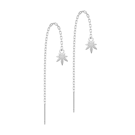 Orecchini a perno in argento catena a caduta libera foglia di canapa