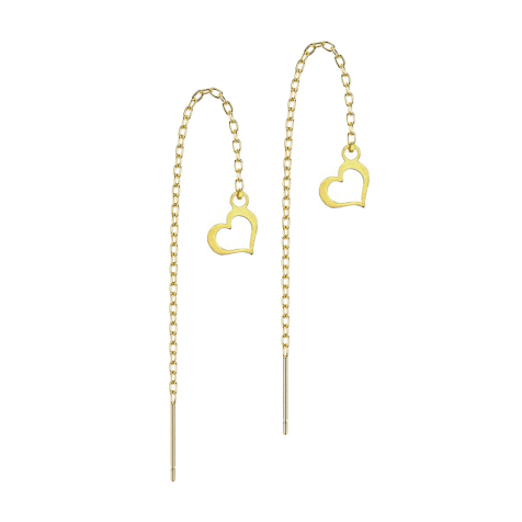 Gold-plated stud earrings free-falling chain heart