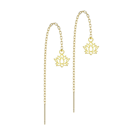 Gold-plated stud earrings free-falling chain lotus flower