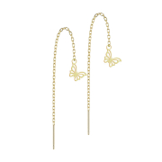 Gold-plated stud earrings free-falling butterfly chain