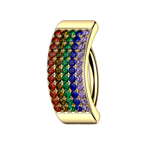 Banana hinged gold-plated shield five rows of colored crystals