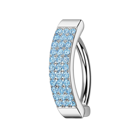 Scudo in argento con cerniera a banana tre file di cristalli acqua