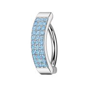 Banana hinged silver shield three rows of crystals aqua