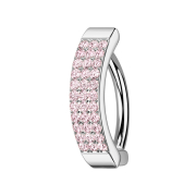 Banana hinged silver shield three rows of crystals pink