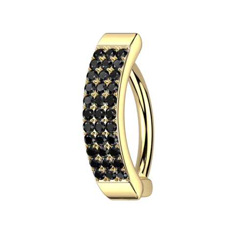 Banana hinged gold-plated shield three rows of black crystals