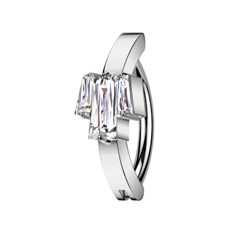 Banana hinged silver shield three baguette crystal silver