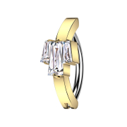 Banana hinged gold-plated shield three baguette crystal...