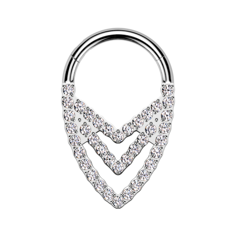 Micro bague segmentée pliable argent trois angles cristaux argent