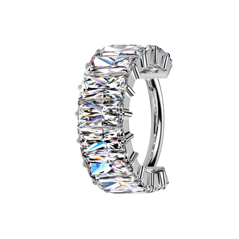 Micro anello segmentato pieghevole argento cristalli rettangolari orizzontali argento