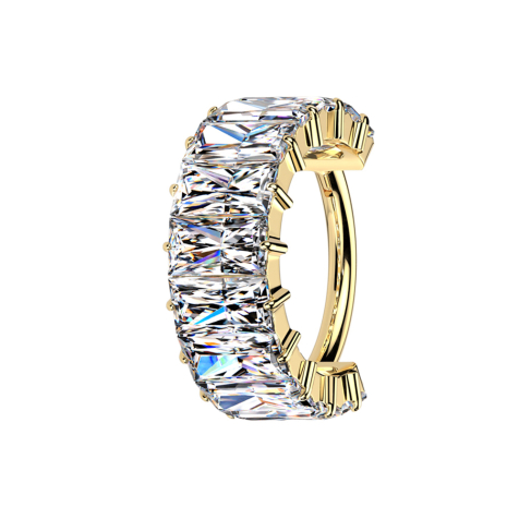 Anello micro segmentato pieghevole placcato oro con cristalli rettangolari orizzontali argentati