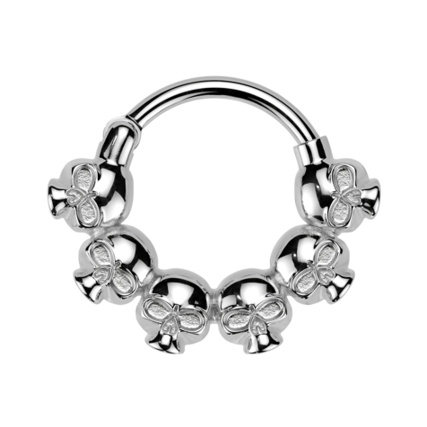 Micro anneau segment pliable argent six têtes de mort