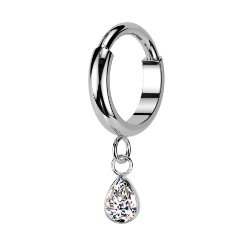 Micro bague segmentée pliable argent pendentif cristal goutte argent