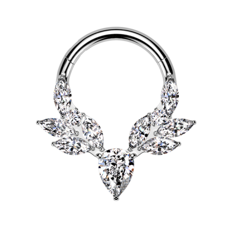 Bague micro segmentée pliable argent bois de cerf cristaux argent