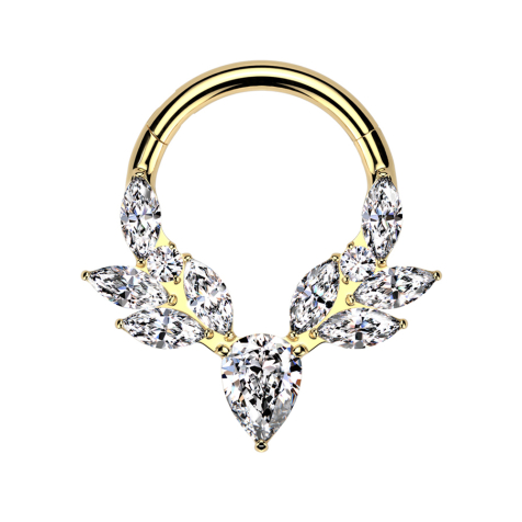 Micro segment ring, foldable, gold-plated, deer antler, crystals, silver