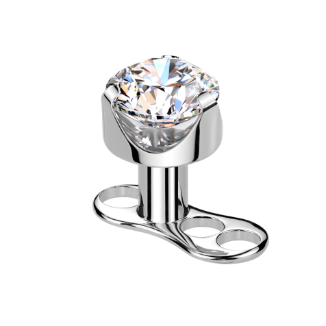 Ancrage dermique filetage intérieur argent plat cristal argent serti