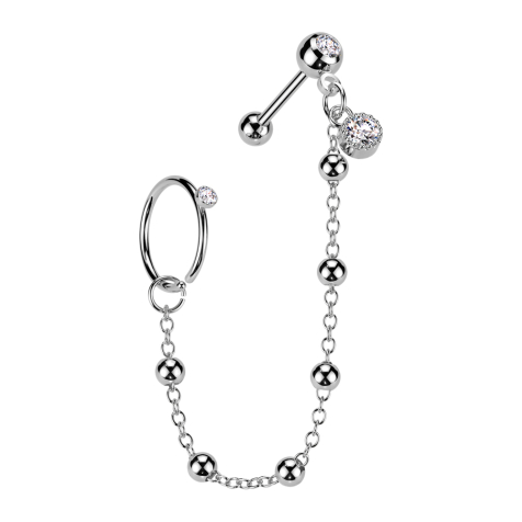 Micro Barbell silber mit Kugel und Kugeln Kristall silber Verbindungskette Ring Kristall silber