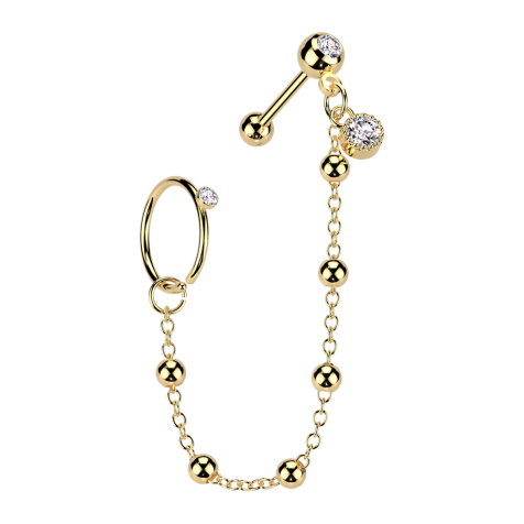 Micro bilanciere placcato oro con sfere e perline in cristallo argento anello di collegamento a catena in cristallo argento