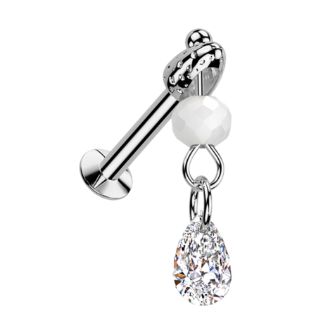 Micro Threadless UFO Labret silver with Cone silver pendant glass ball crystal silver