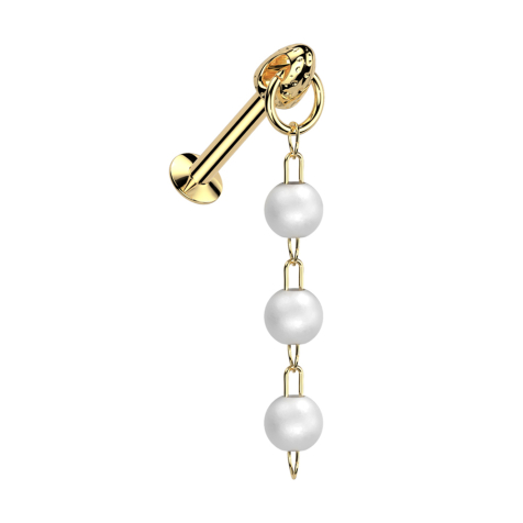 Micro Threadless UFO Labret plaqué or avec Cone argent pendentif chaîne trois perles