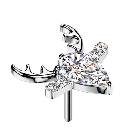 Threadless deer antlers silver crystal silver