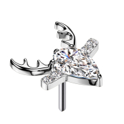 Threadless deer antlers silver crystal silver