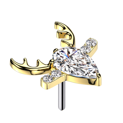 Threadless deer antler gold-plated crystal silver