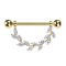 Gold-plated barbell with two balls and crystal leaf pendant in silver
