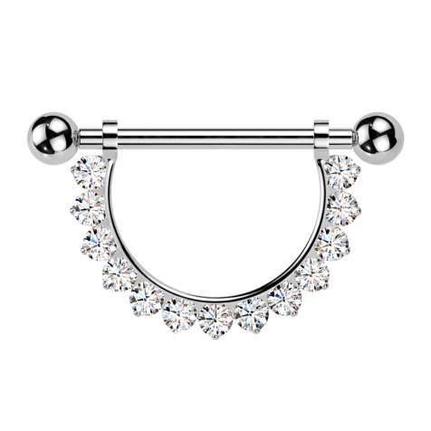 Barbell filetage intérieur argent avec deux boules pendentif cristaux argent