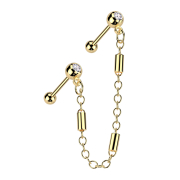 Micro barbell gold-plated with ball and beads crystal...
