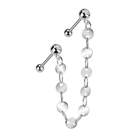 Micro Barbell argenté avec boule et billes cristal argenté chaîne de connexion disques