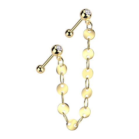 Micro Barbell plaqué or avec boule et boules cristal argent chaîne de connexion disques