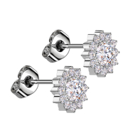 Boucles doreilles argent Fleur cristal argent