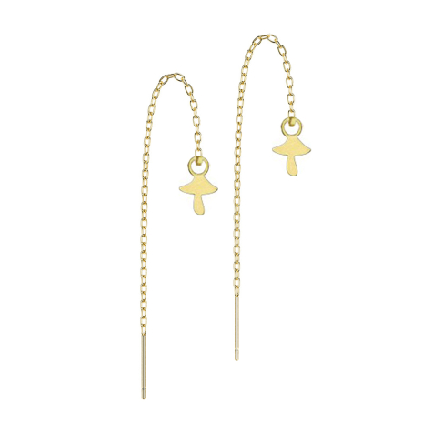Gold-plated stud earrings free-falling chain mushroom