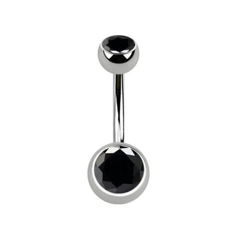 Banana silver internal thread with two balls silver with crystal black