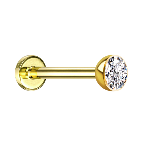 Micro threadless labret gold-plated hemisphere with silver crystal
