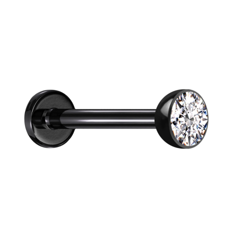Micro threadless labret black hemisphere with silver crystal