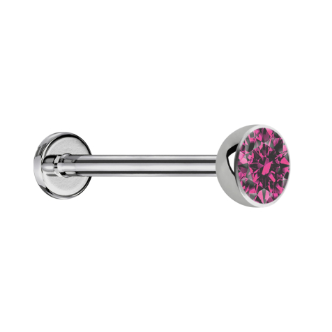 Micro Labret sans filetage argent demi-sphère avec cristal rose