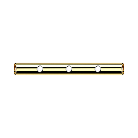 Barbell bar with 1.2 mm internal thread, gold-plated, and three 0.8 mm threaded holes