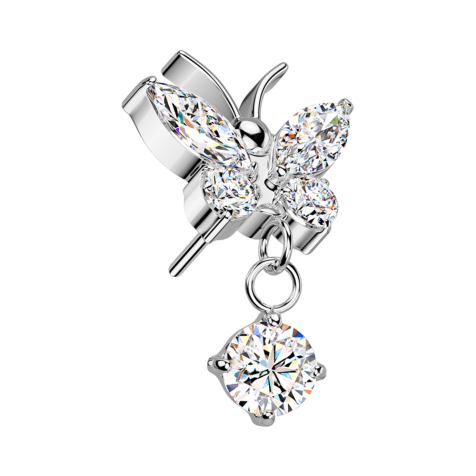 Threadless butterfly silver crystals silver pendant crystal silver