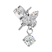 Threadless butterfly silver crystals silver pendant...