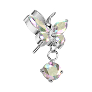 Threadless butterfly silver crystals multicolor pendant...