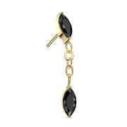 Threadless gold-plated oval crystal black pendant...