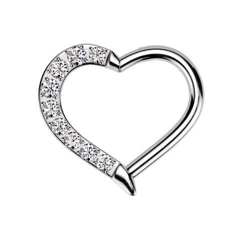 Micro bague segmentée pliable argent cœur gauche cristaux argent