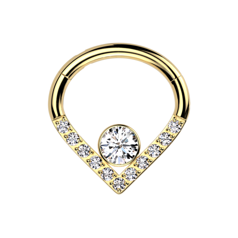 Micro anello segmentato pieghevole Angolo placcato in oro Cristalli argento Cristallo grande argento