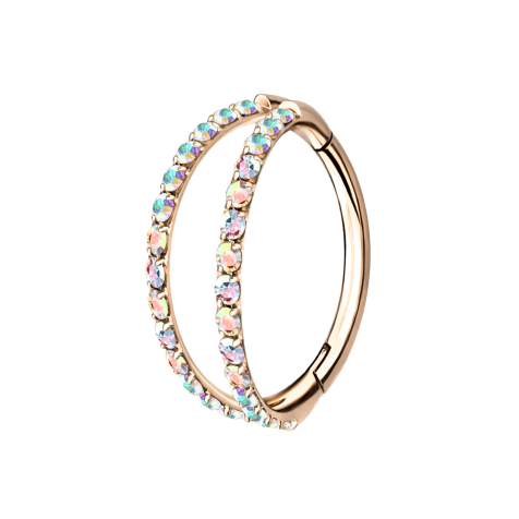 Bague micro segment pliable en or rose, deux anneaux avec cristaux